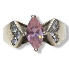 Vintage Sterling Silver 925 Pink and Clear Faceted Cocktail Ring Size 7