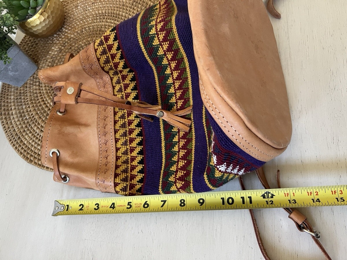 Drawstring Aztec Tapestry Hand Loomed Backpack W/ Tan  display picture 2