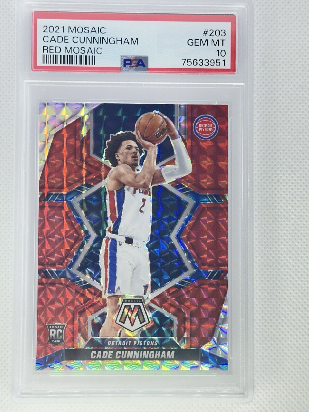 Cade Cunningham Rookie 2021-22 Panini Mosaic PSA 10 Red Prizm #203 Gem Mint SP