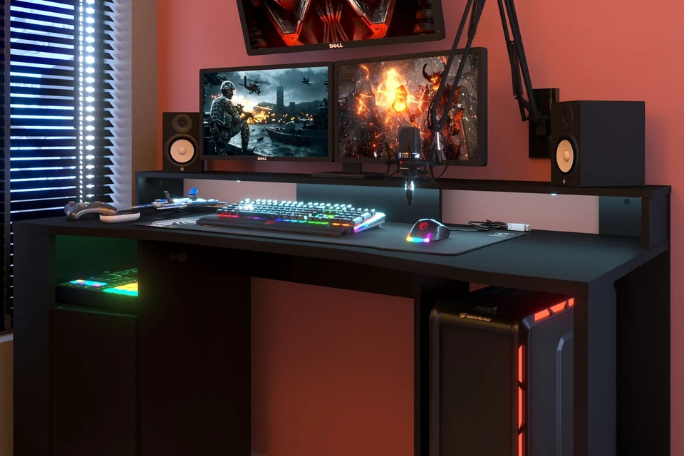 Parisot Gamertisch 2x Regal Computertisch PC Schreibtisch mit LED Farbwechsel - Bild 4 von 4