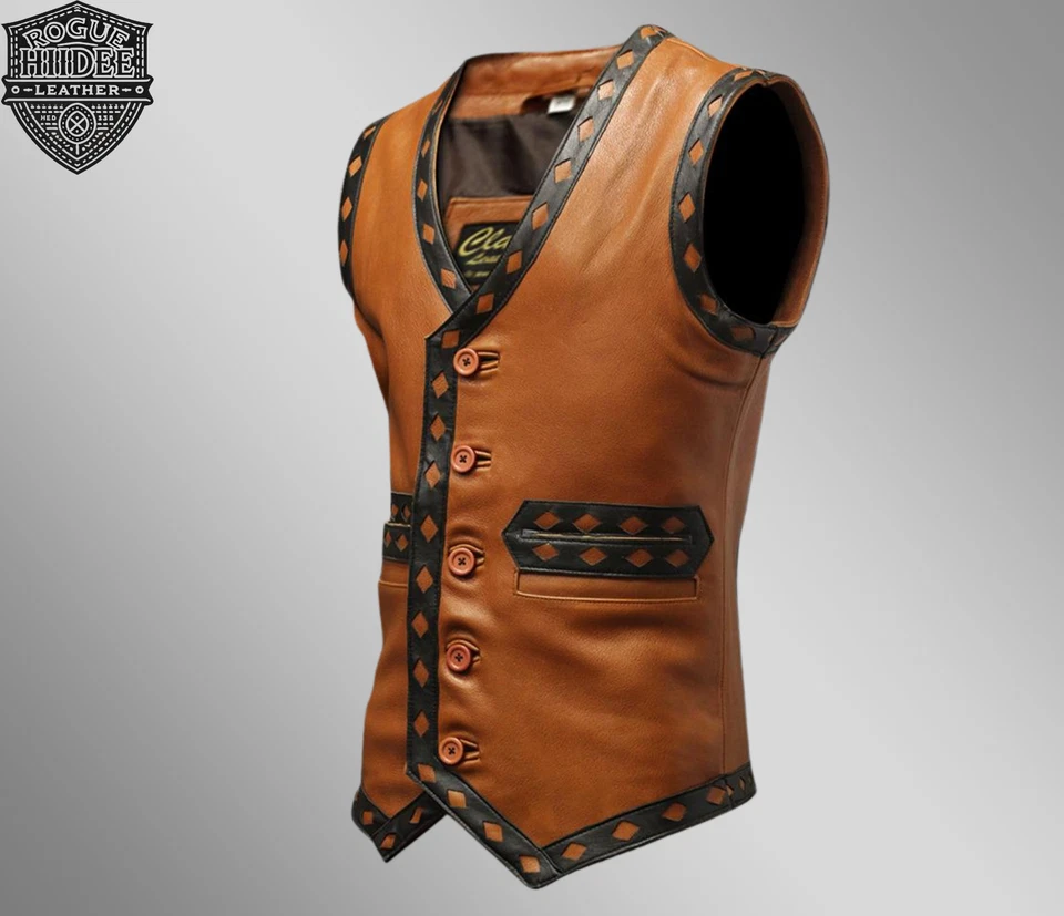 Chaleco de cuero de la película The Warriors para hombre Chaqueta de motociclista Cuero genuino Conjunto de disfraces Foto 3 de 4