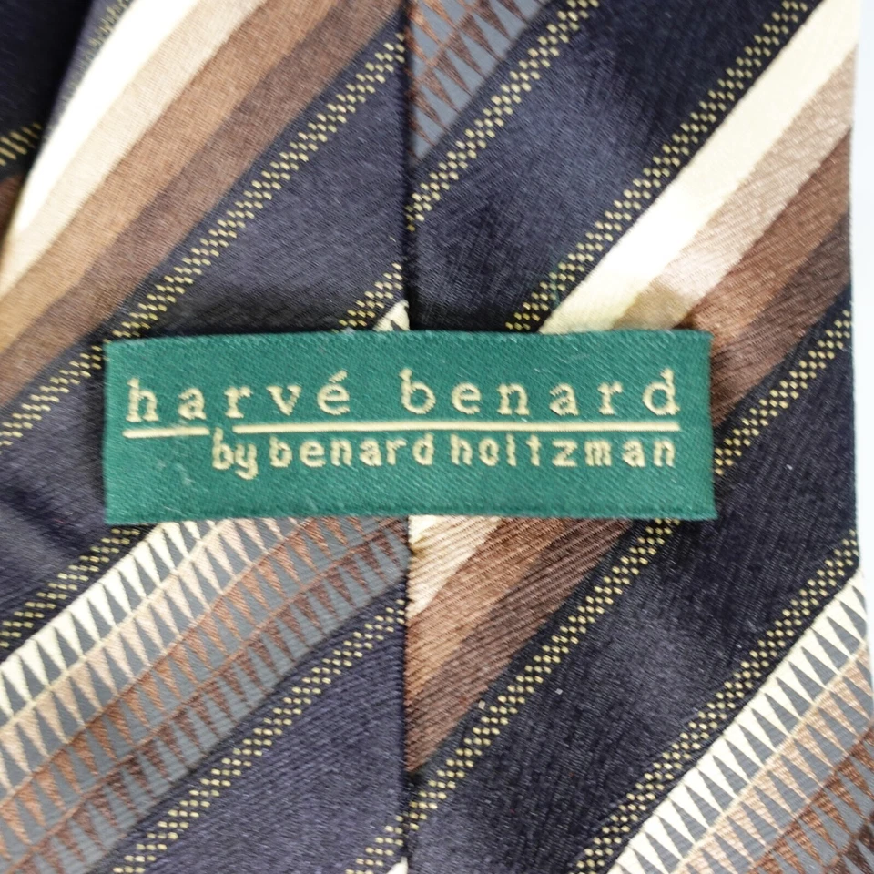 HARVE BENARD Corbata Cuello Para Hombre Rayas Marrón Seda Sólido Alta Gama Tejido Traje Vestido Foto 4 de 4
