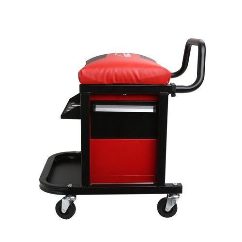Padded Seat Built-in Tool Storage Rolling Seats With Grab Bar 300 Lbs Max Load - Picture 3 of 8