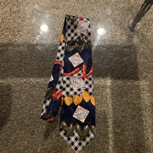 TABASCO Pepper Hot Sauce Men's Tie 100% Silk Color Blue Red Vintage Collectible