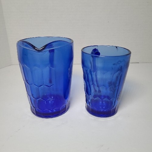 Vintage Shirley Temple Cobalt Blue Glass and Pitcher 1930's Cottage Farmhouse - Picture 2 of 6