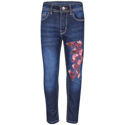 Kinder Mädchen Jeans bestickt Denim bequem dehnbar Skinny Hose Alter 5-13 Jahre