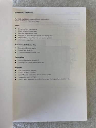 PORSCHE 928 SERVICE INFORMATION MANUAL - MODEL 82 - Picture 5 of 14