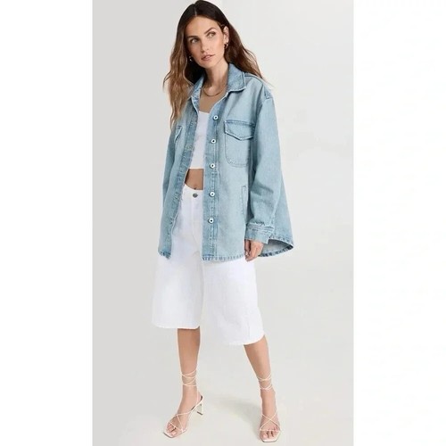 New Favorite Daughter The David Shacket Denim Jean Oversized Blue Large - Picture 3 of 16