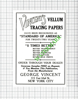 George Vincent Vincent's Pergament Transparentpapier New York -1926 kleiner Ausschnitt
