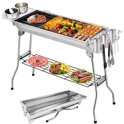 MARKENLOS BBQ Grill Holzkohlegrill Klappgrill Standgrill Tragbarer Campinggrill Edelstahl