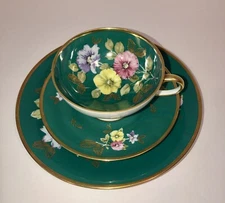 Rudolph Wachter RW Bavaria 3 Pc Porcelain Tea Set Floral Green & Gold Germany