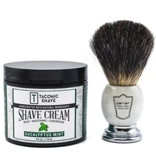 Parker Premium Black Badger Shaving Brush & Taconic Eucalyptus Mint Shave Cream