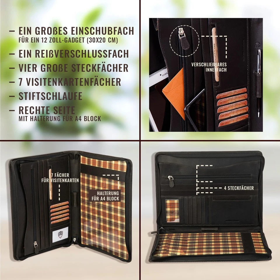 HANDGEFERTIGT Konferenzmappe Leder Herren Aktenmappe A4 Dokumentenmappe RFID - Bild 4 von 4