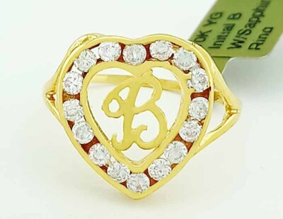 LAB CREATED WHITE SAPPHIRE INITIAL B RING 10K YELLOW GOLD - New With Tag