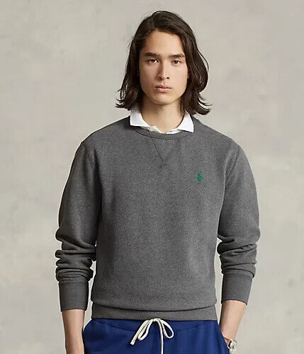 Polo Ralph Lauren Uomo Tg S Grigio Verde Pony Foderato in Pile Pullover Felpa