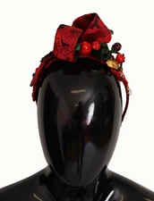 DOLCE & GABBANA Tiara Cherry Silk Crystal Bow Logo Diadem Headband RRP $1000