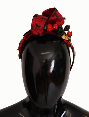 Dolce & Gabbana Cherry Silk Crystal Bow Logo Diadem Tiara Headband DOLCE & GABBANA Tiara Cherry Silk Crystal Bow Logo Diadem  main image 3