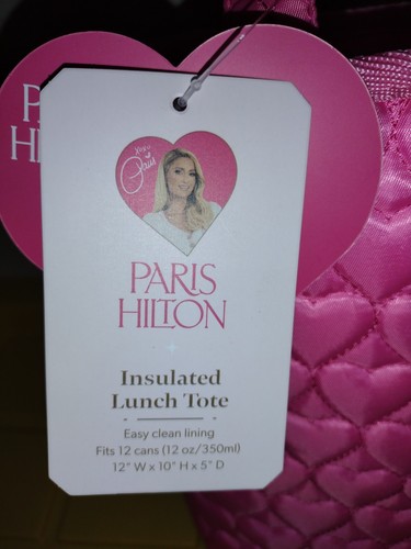 PARIS HILTON INSULATED LUNCH TOTE BAG PARIS HILTON LUNCH BAG PINK HEARTS NEW - Picture 5 of 8