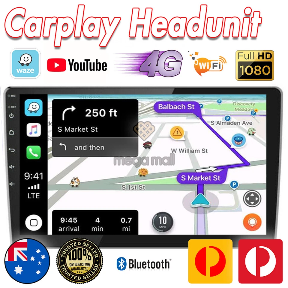 10" Car Play Car Stereo Radio Android Auto GPS Head Unit FM AM TouTube Handsfree - Image 3 of 4