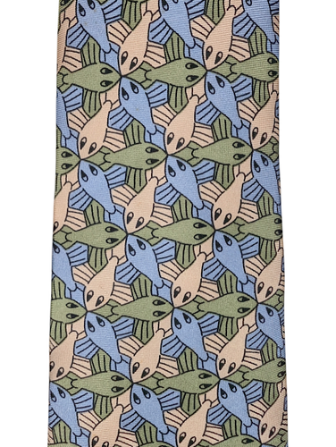 Cravatta di seta Boxelder MC ESCHER vintage Cravatta geometrica pesce multicolore Escher art - usata in ottime condizioni - Foto 4 di 6