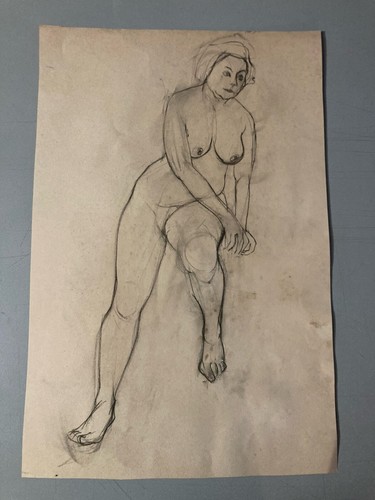 Beautiful Drawing Antique Nude Expressionism Charcoal Paper Naked Woman Erotic - Picture 2 of 8
