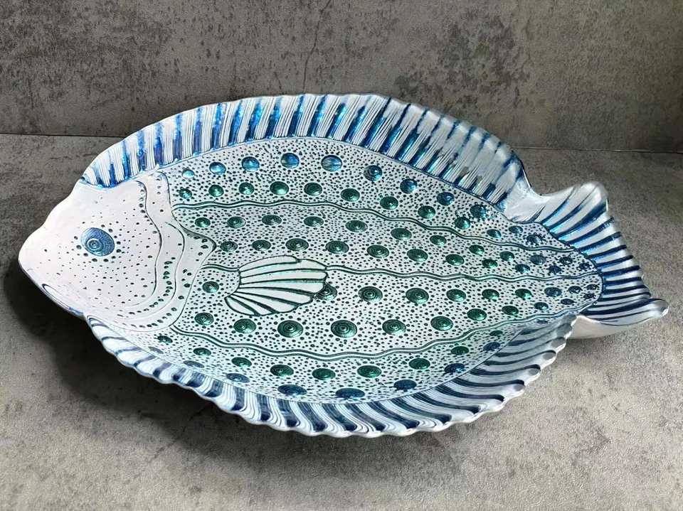 Prato de peixe tipo carnaval vidro lindo prato tigela brilho 15x14" feito na Turquia - Imagem 2 de 4