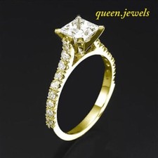 2.54CT Princess Cut Diamond Lab-Created Engagement Ring 14K Yellow Gold Over