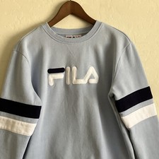 Fila Sweatshirt Womens L Blue Pullover Long Sleeve Crewneck Spell Out Logo