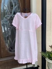 LD1009 Pink Large NWT Match Point Linen Dress Ruffle Classic VNeck Light NEW