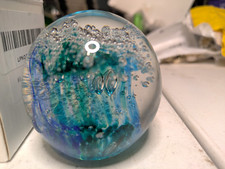 Blue Green Clear Art Glass Paperweight Sphere Ball Decorative Glass