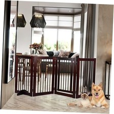 Wooden Freestanding Pet Gate, Pet Gate for Dogs, 29.5inch 4-Panel Large Brown