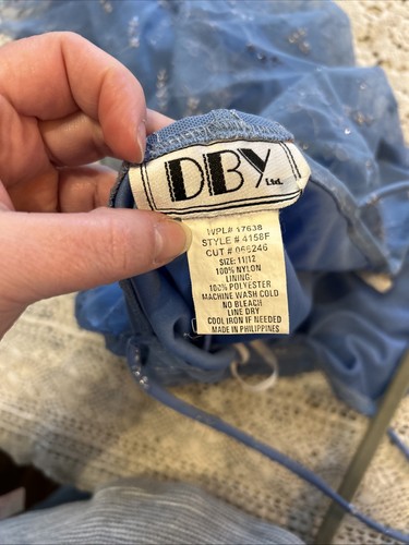 Vintage DBY blau Silberfaden zierliches Blumen Kleid 90er Jahre Y2K Feenkern Gr. 11/12 - Bild 9 von 9