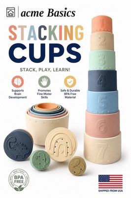Toy Stacking Cups. Fun Educational Baby Toys, Waterproof Silicone for  Toddlers