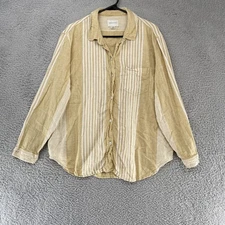 American Eagle Linen Shirt Womens Medium Linen Oversized Coastal Boyfriebd Beige