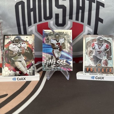Michael Vick 3 Card Tops Chrome Lot. Finest, Finesse Lazer And Voltaic Falcons