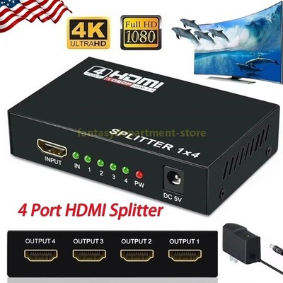 HDMI Splitter 1 In 4 Out 4K UHD HD 1080P 4-Port Repeater Splitter Amplifier 1x4