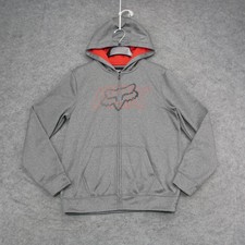 Fox Racing Hoodie Mens Medium Gray Full Zip Fleece Sweatshirt Graphic Logo