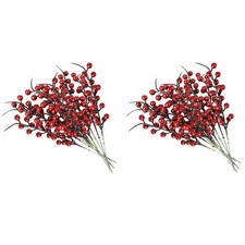 40PCS Artificial Red Berries Fake Flowers Fruits Berry Stems Crafts Floral5129