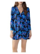 SANCTUARY Womens Blue Long Sleeve Surplice Neckline Mini Faux Wrap Dress XS