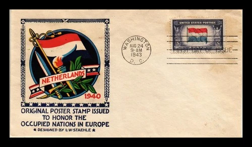 US COVER NETHERLANDS OVERRUN COUNTRIES FDC SCOTT 913 STAEHLE CACHET