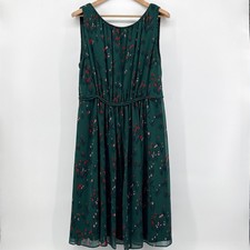 Boden Green Pink Tulip Floral Sleeveless Fit Flare Chiffon Midi Dress 12R WW250
