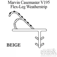 Marvin Casemaster Casement Window sash, V195 Flex-Leg Weatherstrip. 72" Beige