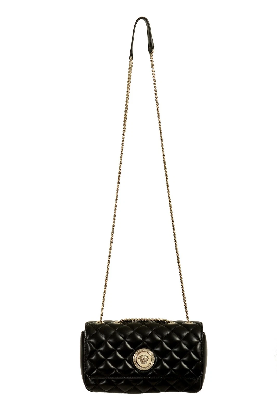 Versace — Versace Women's Black Leather Silver Medusa Quilted Small Handbag Shoulder Bag