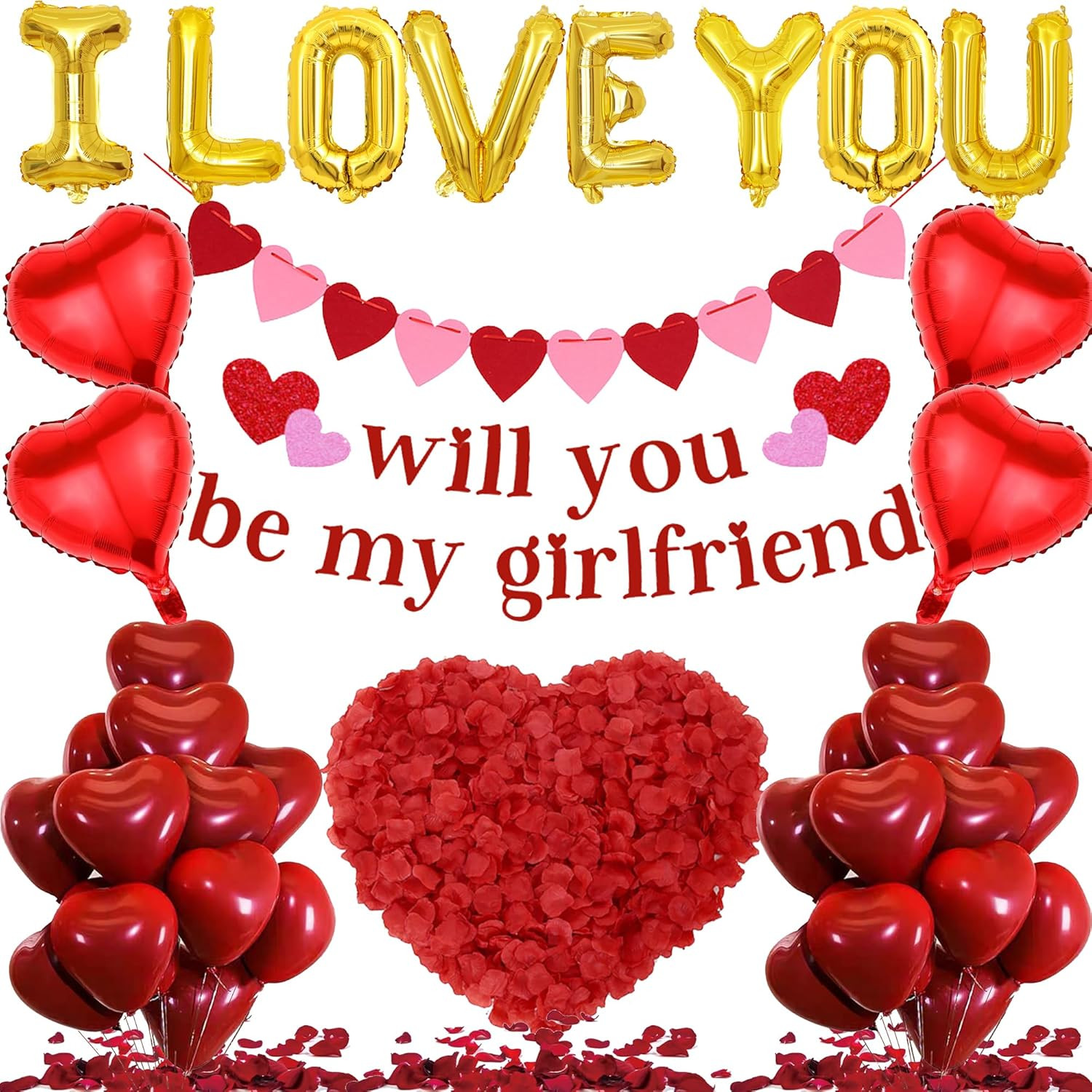 Will You Be My Girlfriend - 534 Pcs Balloons Banner I Love You Heart Pull Flag F
