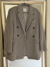 MANGO MNG Women  s Gray Italian Wool Blend Double Breasted Coat Blazer Size L