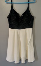 City Vibe Prom Short Dress Black Sequin White A-Line Fitted Flare Size 11