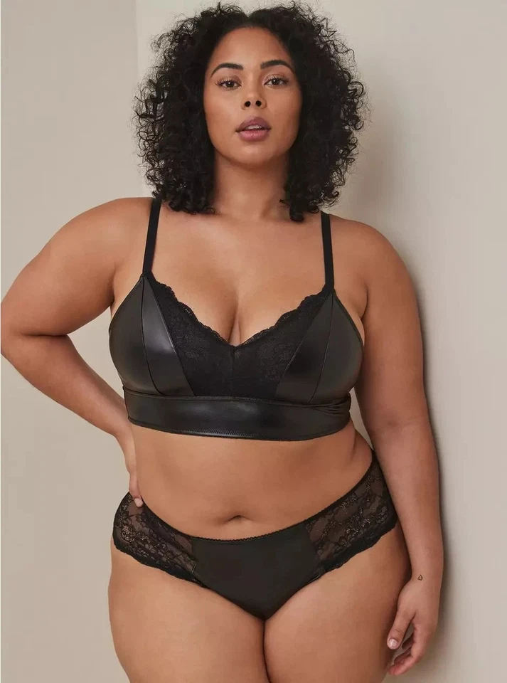 Torrid Black Longline Pleather & Lace Bralette Bra Plus Size 2 2X 18-20 New! - Image 3 of 4