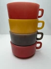 4 Vintage Anchor Hocking Fire-King D-handle Soup Bowls Chili Mugs USA NICE
