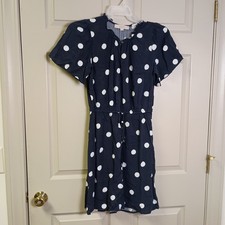 LOFT Women's Dress Size Small Navy Blue Pools Dot Mini Tie Waist
