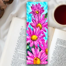 Pink Daisy Blooms Bookmark - From Painting, Laminated Bookmark, Book Reader Gift